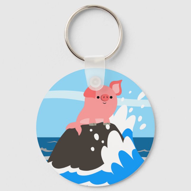 Cute Cartoon Merpig on a Rock Keychain (Front)