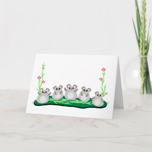 Cute Cartoon Mice on Grass with Flowers  Card