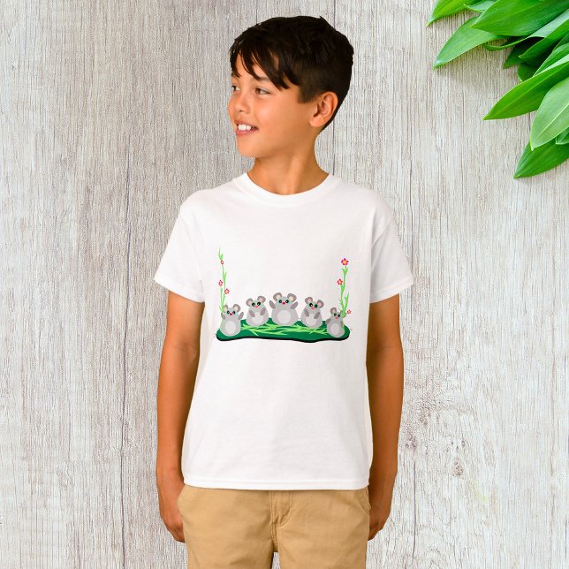Cute Cartoon Mice on Grass with Flowers  T-Shirt (Creator Uploaded)
