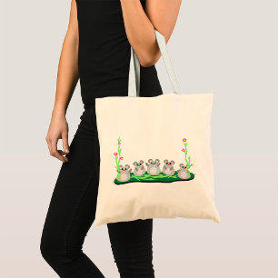Cute Cartoon Mice on Grass with Flowers  Tote Bag