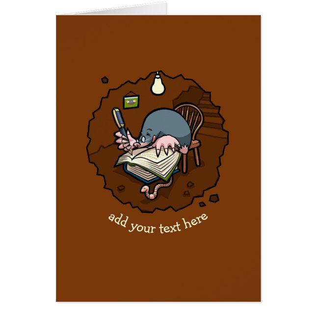 Cute Cartoon Mole Novelist Writing Book In Burrow (Front)