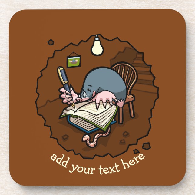 Cute Cartoon Mole Novelist Writing Book In Burrow Coaster (Front)