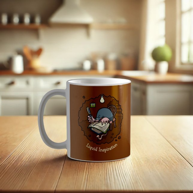 Cute Cartoon Mole Writer Or Student With Books Coffee Mug (Creator Uploaded)