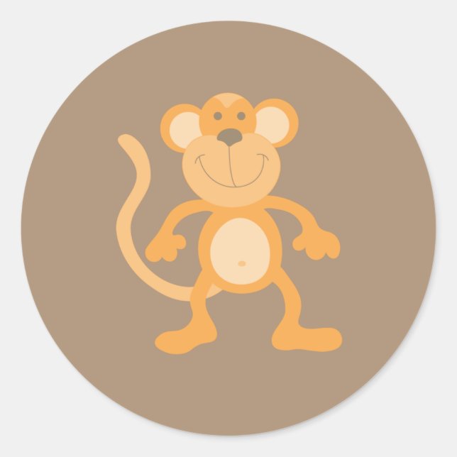 Cute Cartoon Monkey Classic Round Sticker (Front)