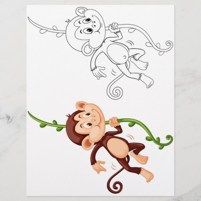 Cute Cartoon  monkey colouring page (Front)