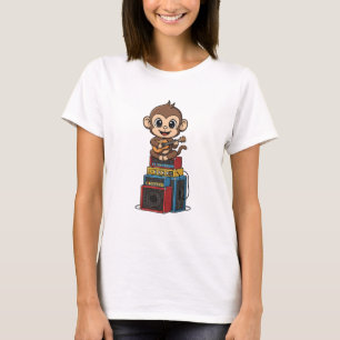 Cute Cartoon Monkey Musician Playing Ukulele T-Shirt
