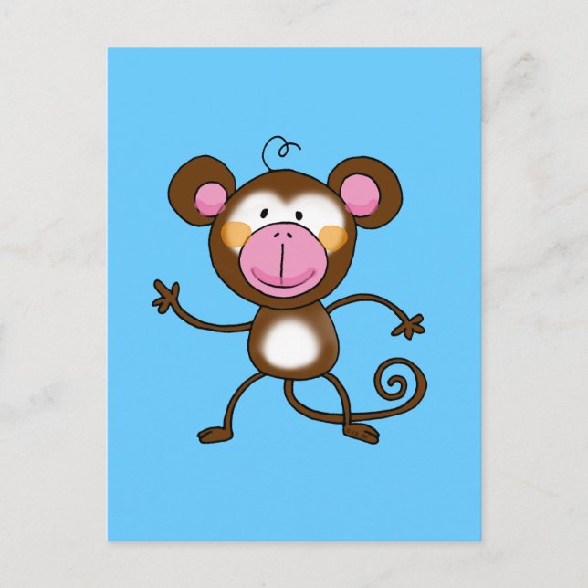 Cute Cartoon Monkey on Blue Postcard   (Front)