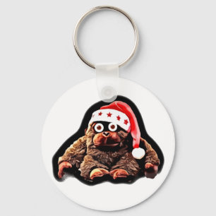 Cute cartoon monkey on santa hat key ring
