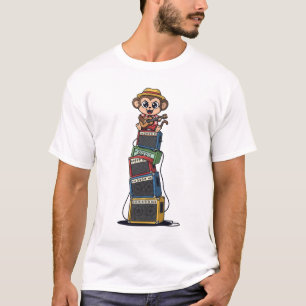 Cute Cartoon Monkey Rocker Playing Ukulele T-Shirt