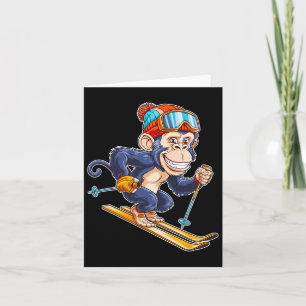 Cute Cartoon Monkey Skiing With Skis Card