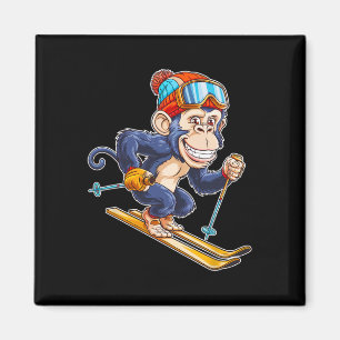 Cute Cartoon Monkey Skiing With Skis Magnet
