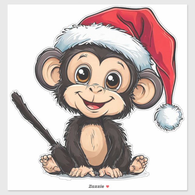 Cute Cartoon Monkey Wearing a Santa Hat (Sheet)