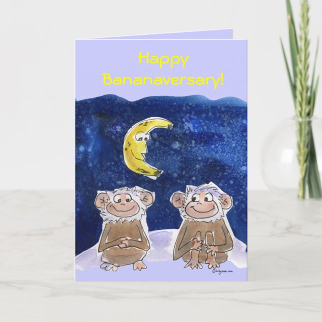 Cute Cartoon Monkeys Anniversary Card (Front)