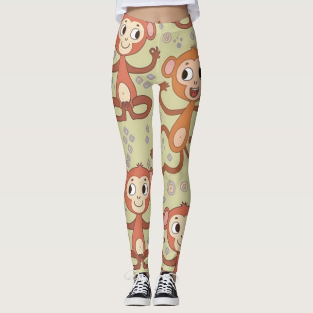 Cute Cartoon Monkeys Leggings (Front)