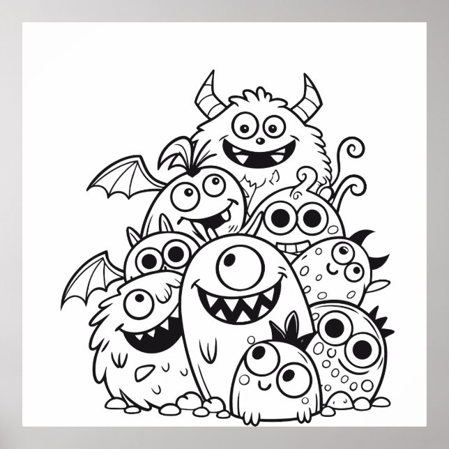 Cute cartoon monster characters illustration for k poster (Front)
