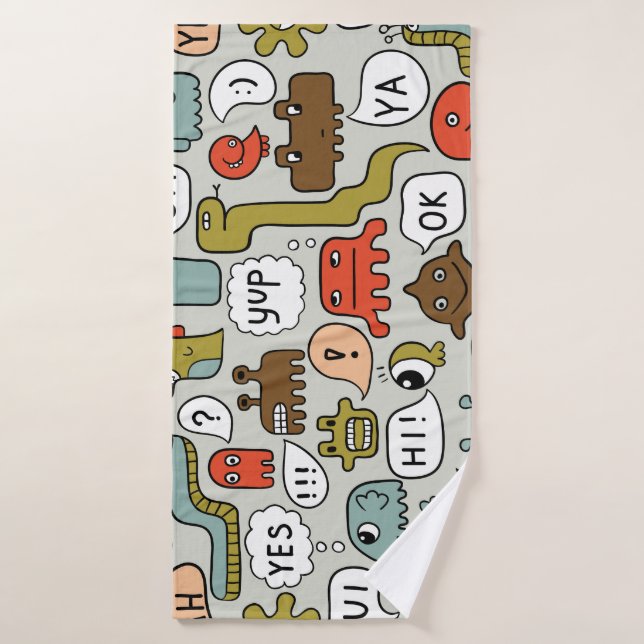 Cute Cartoon Monsters: Seamless Background Bath Towel (Bath Towel)