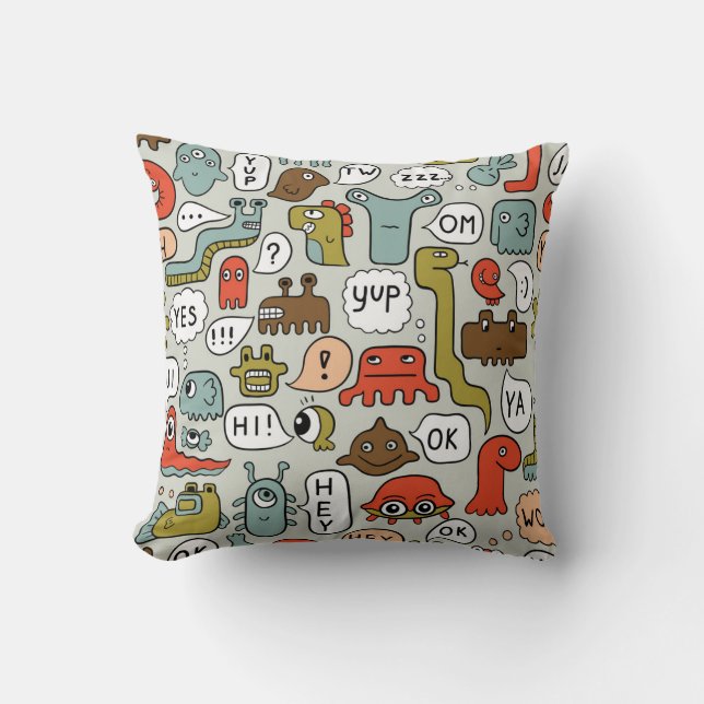 Cute Cartoon Monsters: Seamless Background Cushion (Front)