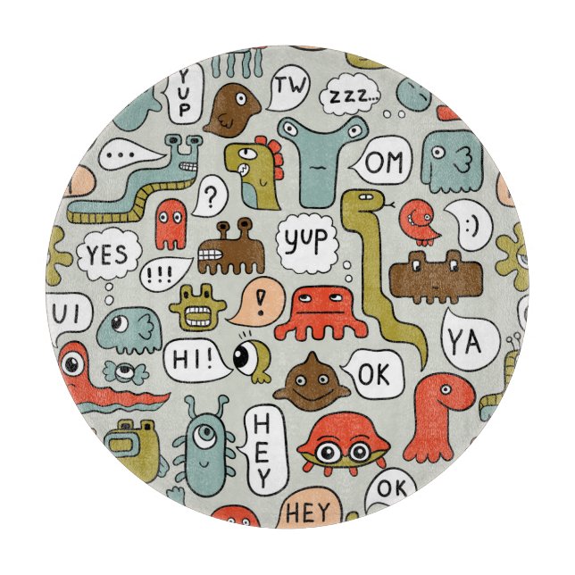 Cute Cartoon Monsters: Seamless Background Cutting Board (Front)