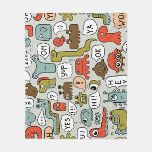 Cute Cartoon Monsters: Seamless Background Fleece Blanket