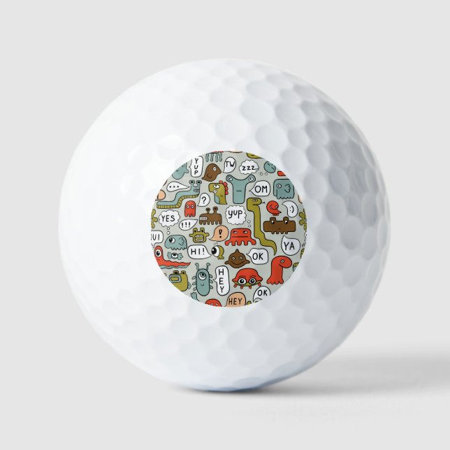 Cute Cartoon Monsters: Seamless Background Golf Balls (Front)