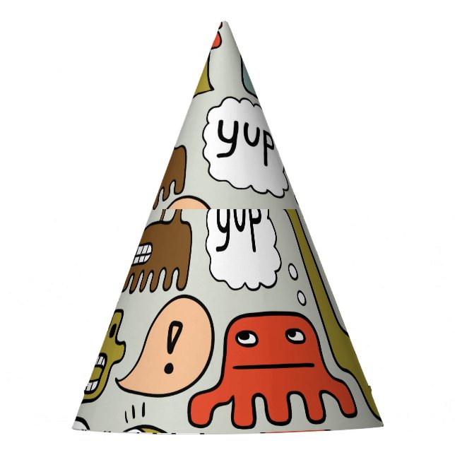 Cute Cartoon Monsters: Seamless Background Party Hat (Front)