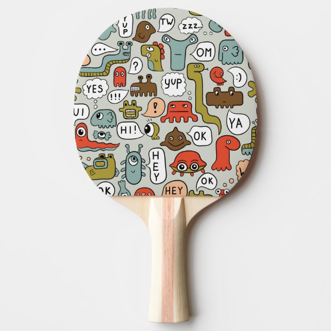 Cute Cartoon Monsters: Seamless Background Ping Pong Paddle (Front)