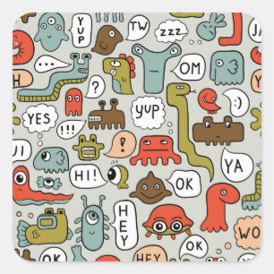 Cute Cartoon Monsters: Seamless Background Square Sticker
