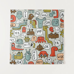 Cute Cartoon Monsters: Seamless Background Tapestry
