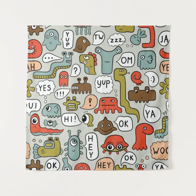 Cute Cartoon Monsters: Seamless Background Tapestry (Front)