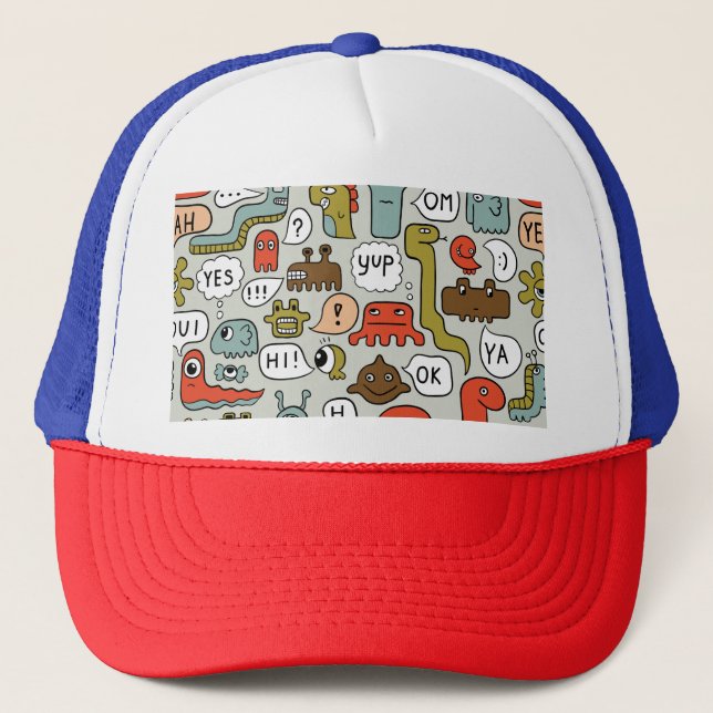 Cute Cartoon Monsters: Seamless Background Trucker Hat (Front)