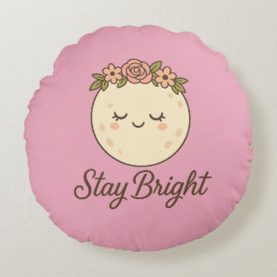 Cute Cartoon Moon with Flower Crown Sticker Round Cushion