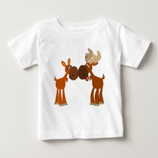 Cute Cartoon Moose Couple in Love Baby T-Shirt (Front)