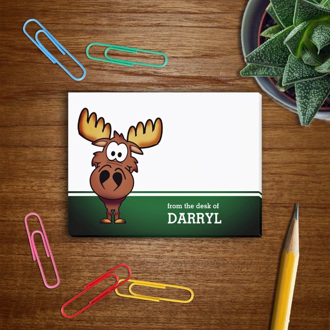 Cute Cartoon Moose Personalised Post-it Notes (Creator Uploaded)