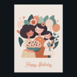 Cute cartoon mother daughter girls. Happy Birthday Holiday Card<br><div class="desc">Cute cartoon mother and daughters family card for birthday.</div>