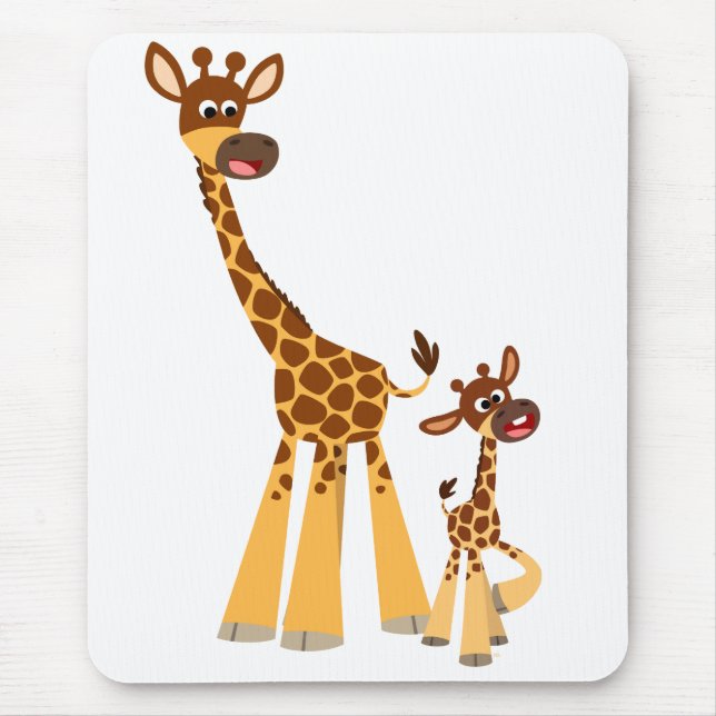 Cute Cartoon Mother Giraffe and Calf Mousepad (Front)