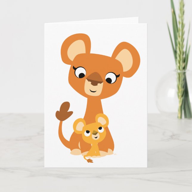 Cute Cartoon Mother Lion and cub Greeting card (Front)