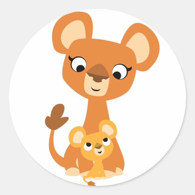 Cute Cartoon Mother Lion and cub sticker (Front)
