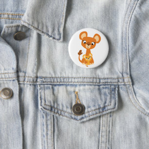 Cute Cartoon Mother Lioness and Cub 6 Cm Round Badge