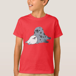 Cute Cartoon Mother Seal And Pup Children T-Shirt
