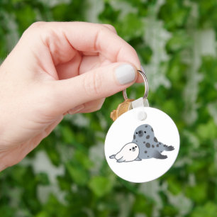Cute Cartoon Mother Seal And Pup Keychain
