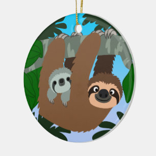 Cute Cartoon Mother Sloth And Baby Ceramic Ornament