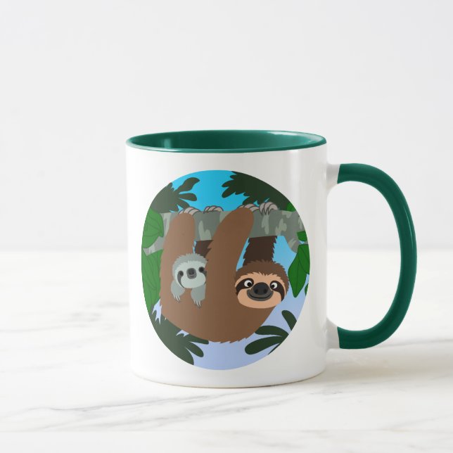 Cute Cartoon Mother Sloth And Baby Mug (Right)