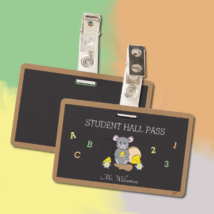 Cute Cartoon Mouse Hall Pass Badge ID Badge