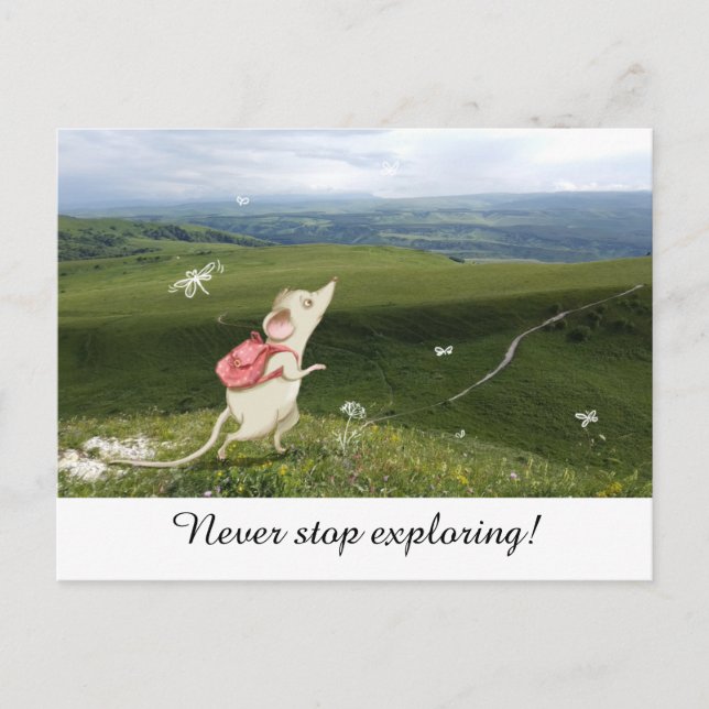 Cute Cartoon Mouse Journey  Postcard (Front)