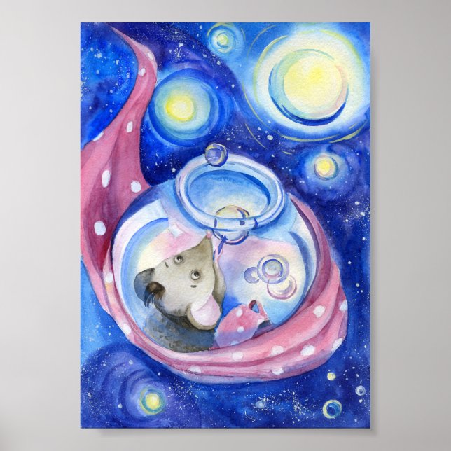 Cute Cartoon Mouse Watercolor Poster (Front)