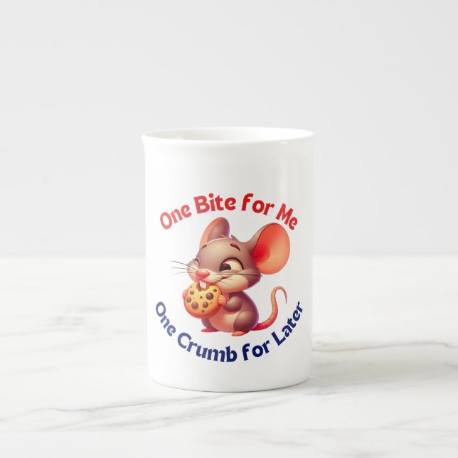 Cute cartoon mouse with crispy cookie bone china mug (Front)