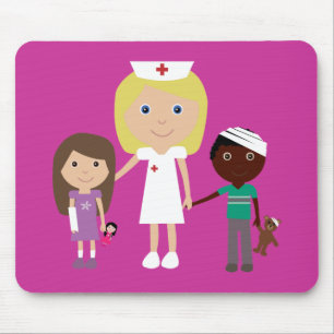 Cute Cartoon Nurse & Children Customisable Pink Mouse Pad