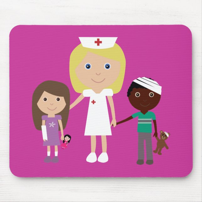 Cute Cartoon Nurse & Children Customisable Pink Mouse Pad (Front)
