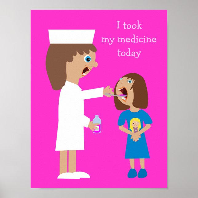 Cute Cartoon Nurse Giving Child Medicine Poster (Front)