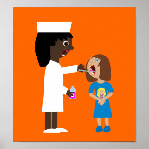 Cute Cartoon Nurse Giving Child Medicine Poster